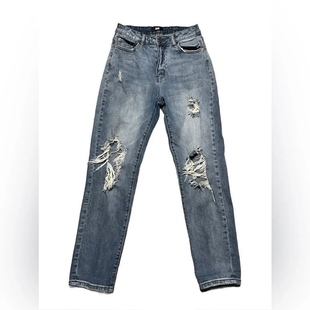 I&M Structured Denim Black Label High-Rise Distressed Mom Jeans (Size: 5)